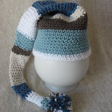 Striped Long Tail Pom Pom Hat