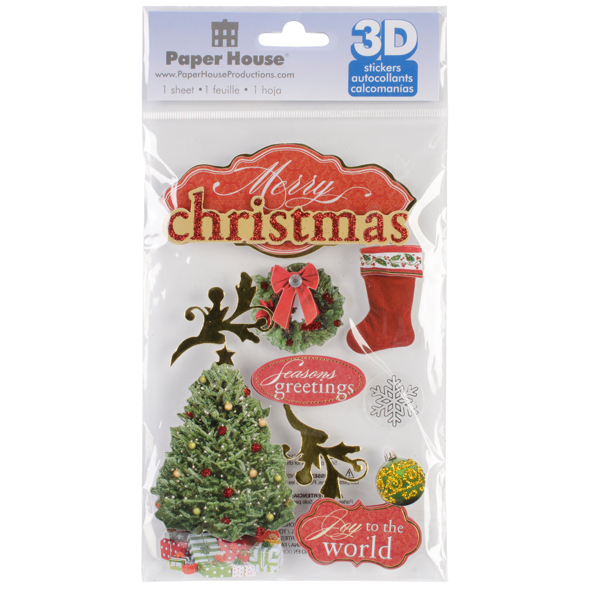 Paper House 3D Stickers 4.5"X7.5" - Merry Christmas