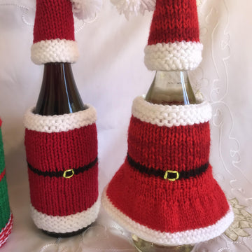 DK straight needles knitting pattern Santa and Elf Christmas wine bottle hat jacket & dress