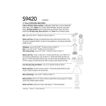 Simplicity 17" Stuffed Doll and Clothes S9420 - Sewing Pattern