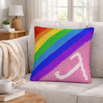 Rainbow Pillow LGBT Pride Lambda Mini C2C Diagonal Crochet Pattern