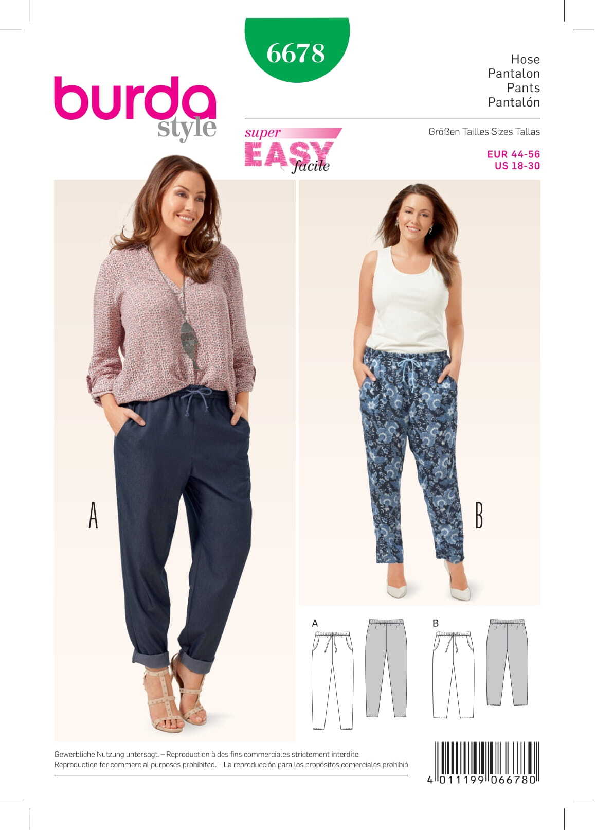 Burda Women's Trousers Sewing Pattern B6678 - Paper Pattern, Size 18-30