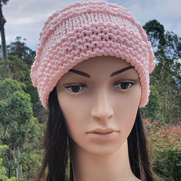 Ebony - Eyelet stitch beanie with a garter brim, sizes 2 years to lady