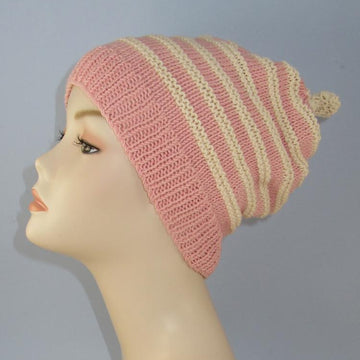 Stripe Topknot Slouch Hat