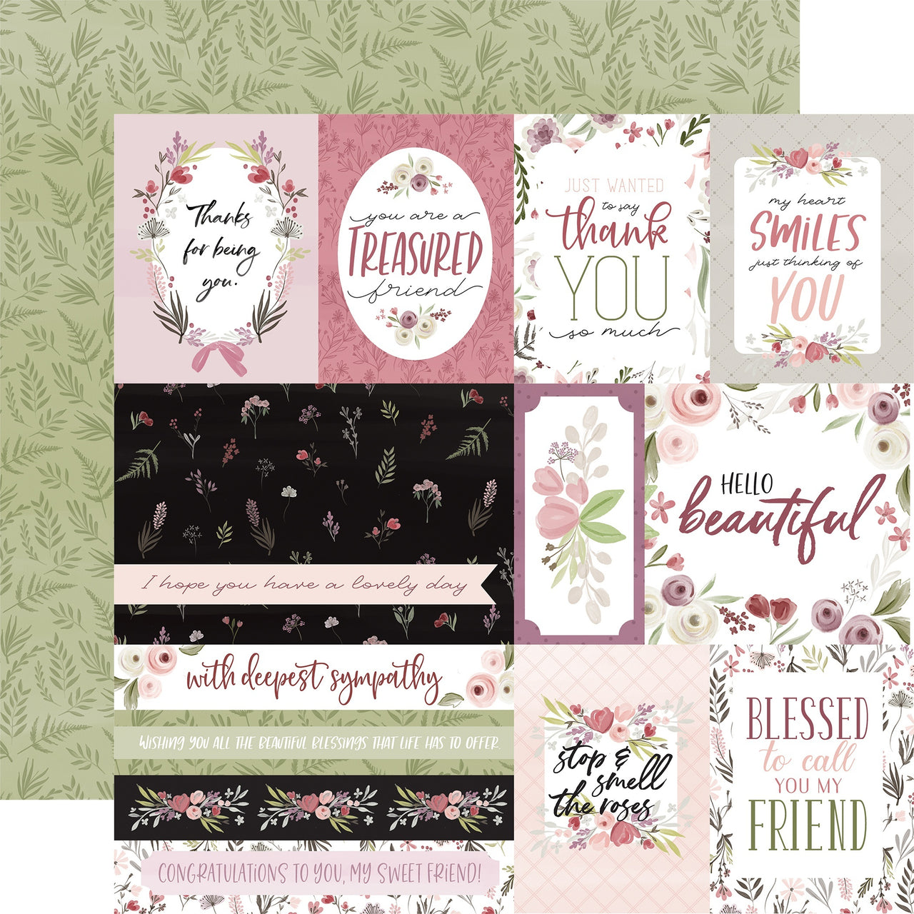 Echo Park Paper Flora No. 3 Double-Sided Cardstock 12"X12" 25/Pkg - Elegant Journaling Cards