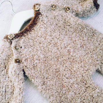 Baby bear boucle raglan romper & hat pdf knitting pattern, 0-12 months