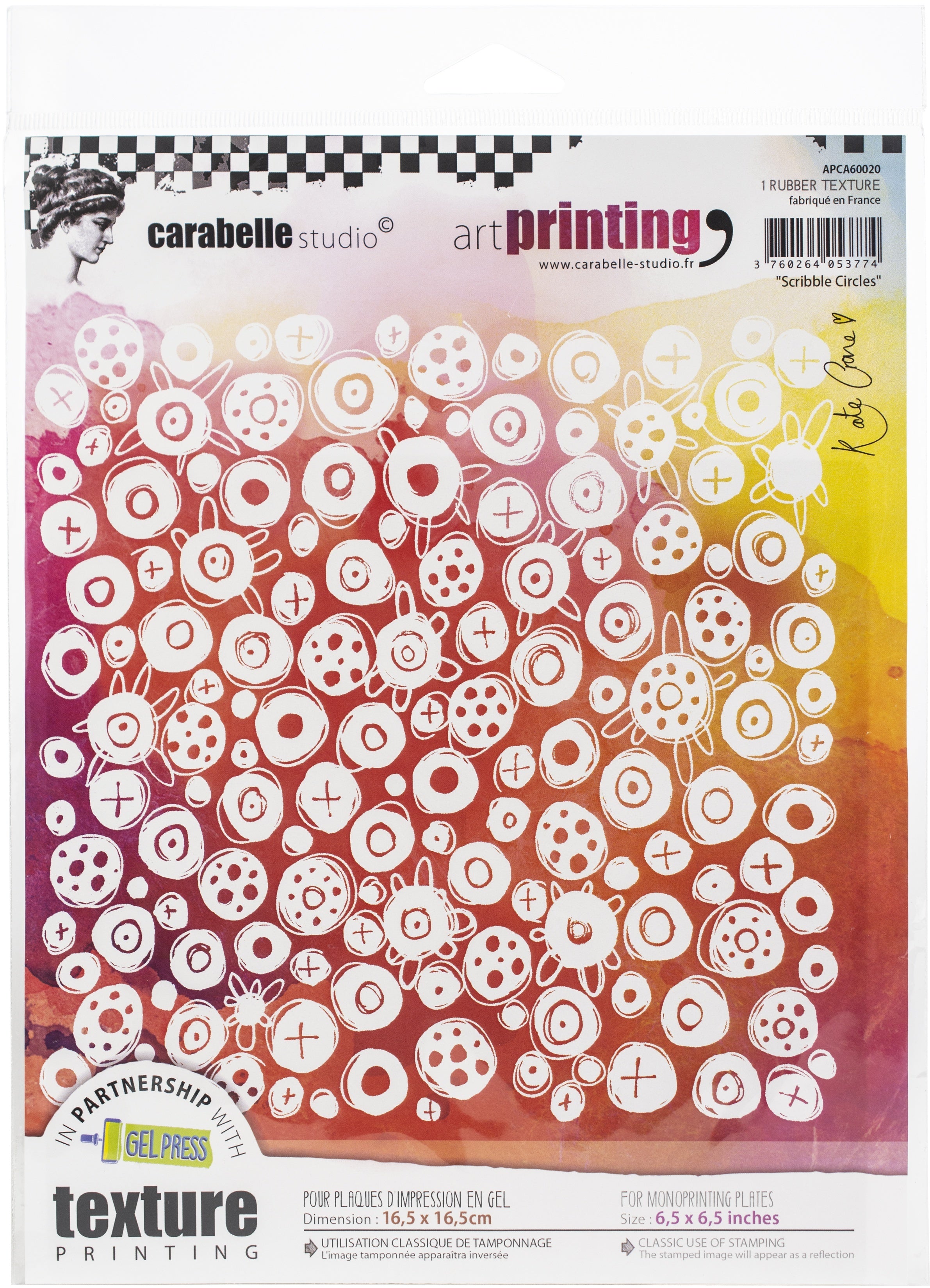 Carabelle Studio Art Printing Square Rubber Texture Plate - Scribble Circles
