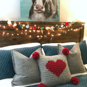 Valentine's Pompom Heart Pillow