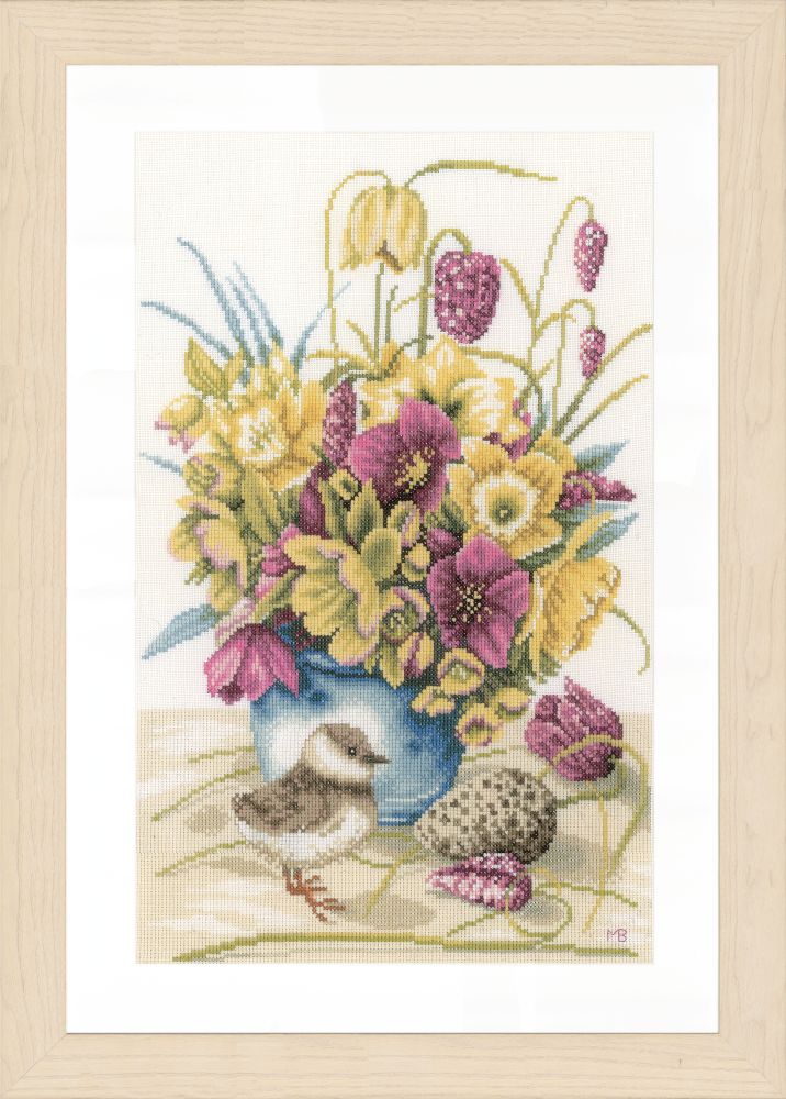 Lanarte Counted Cross Stitch Kit Flowers & Lapwing Cross Stitch Kit