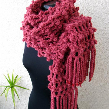 Chunky Crochet Long Scarf With Fringe