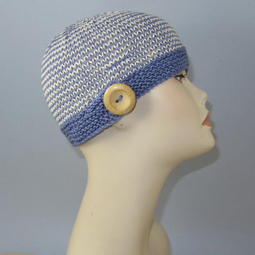 Button Up Stripe Beanie Circular knitting pattern