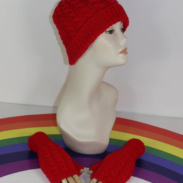 Adult & Teen Aran Simple Cable Beanie Hat & Gloves