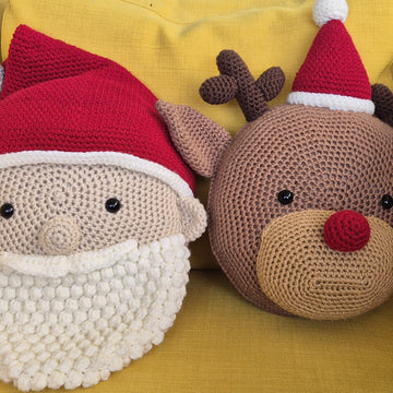 Christmas Pillow Cushion Crochet Amigurumi Santa Reindeer Rudolph Elf