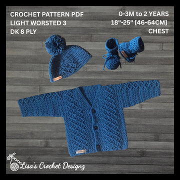 Devon Baby Cardigan Hat and Booties Set