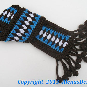 Fringe Bobble Brown & Blue Scarf