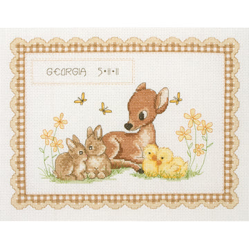 Anchor Baby Animal Birth Sampler Cross Stitch Kit - 26.5cm x 20cm