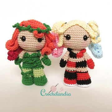 Harley Quinn and Poison Ivy amigurumi dolls - crochet patterns by Crochelandia