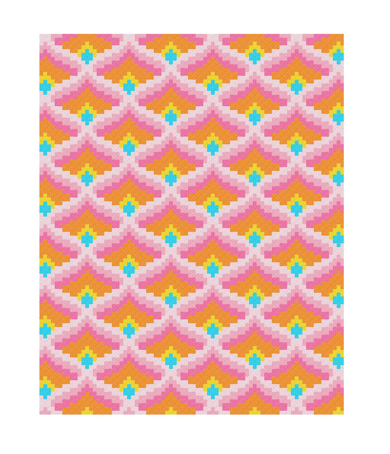 Rainbow Gradient Bargello C2C Pattern - Large Throw Blanket PDF with Graph + Row-by-Row count