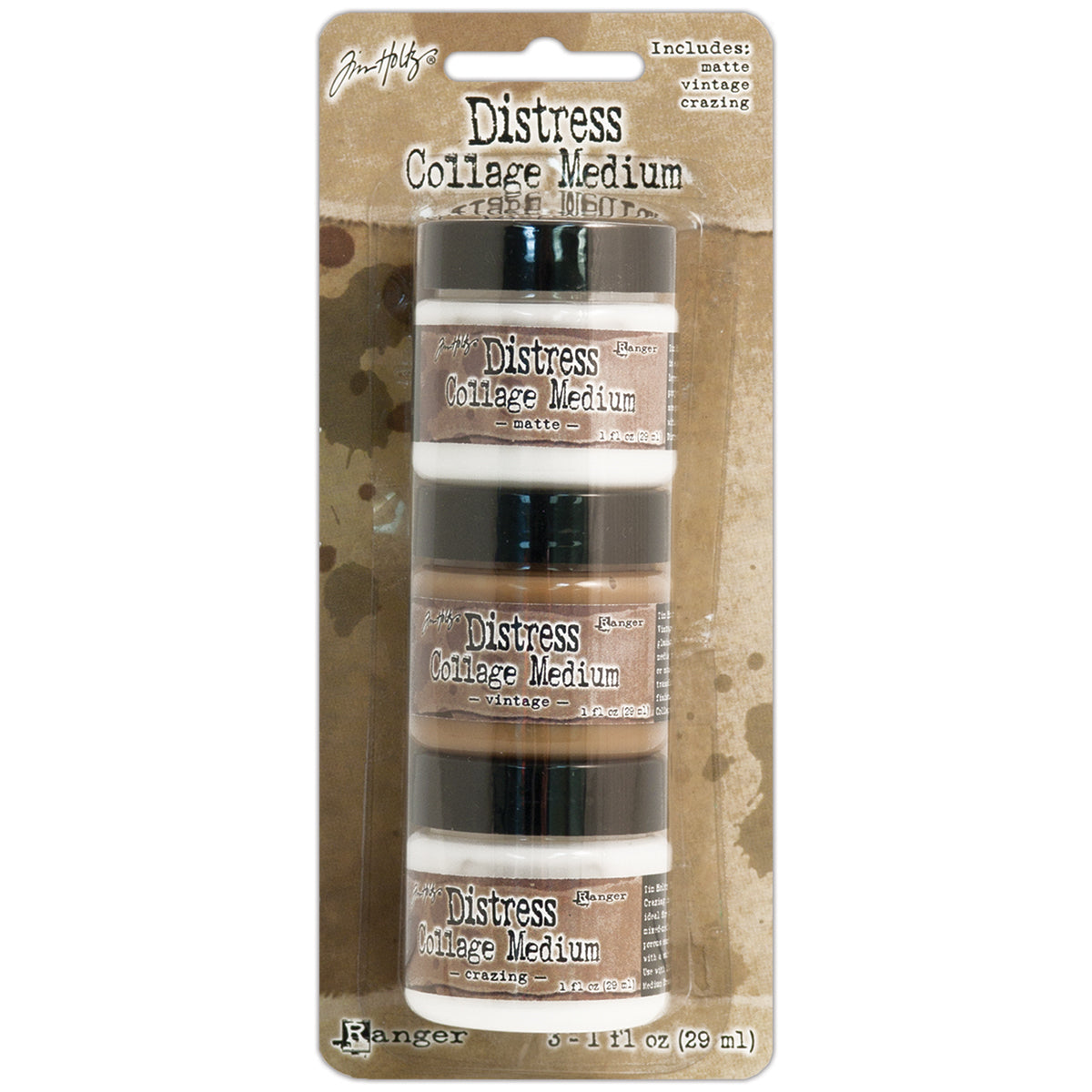 Ranger Tim Holtz Distress Collage Mini Mediums 1oz 3/Pkg - Vintage, Matte & Crazing