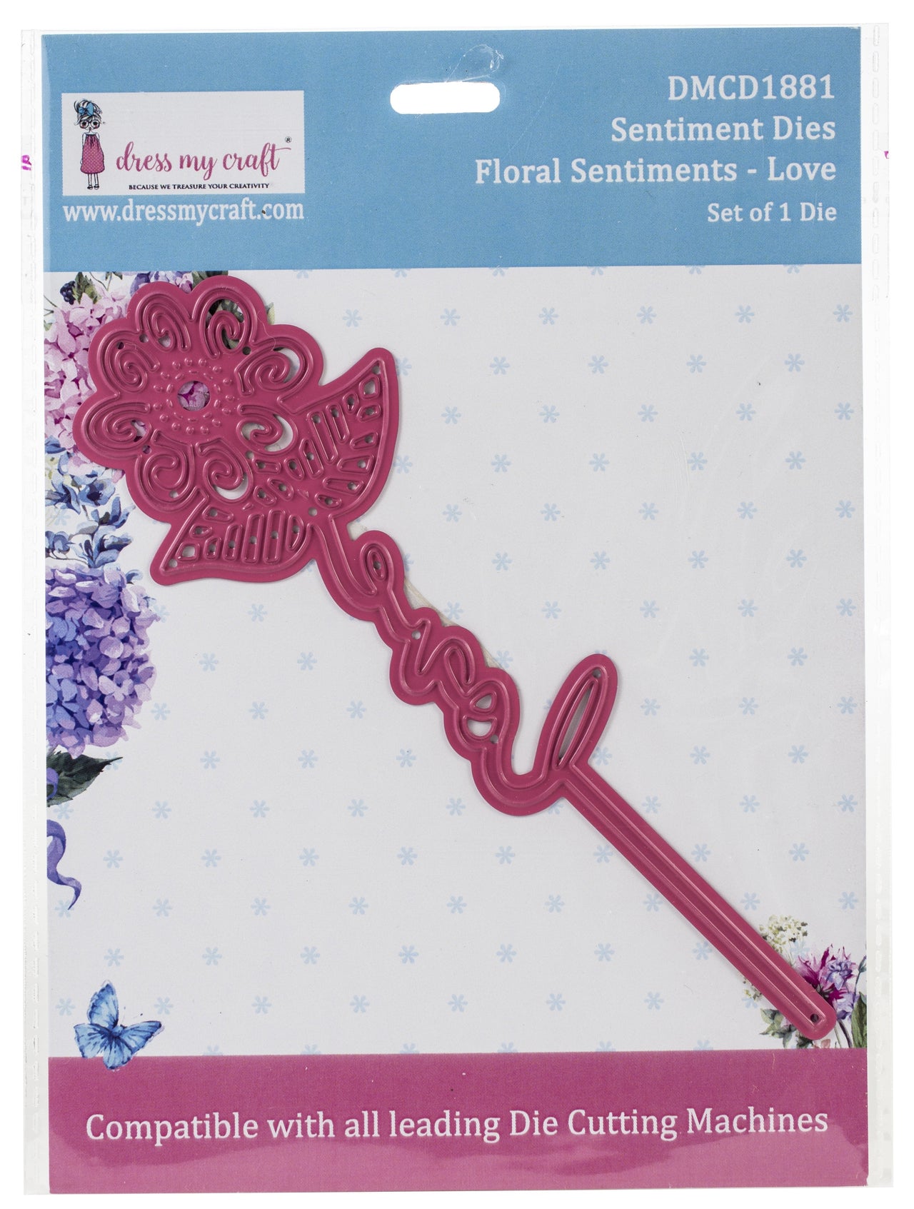 Dress My Craft Floral Sentiment Dies - Love 5.5" X1.77"