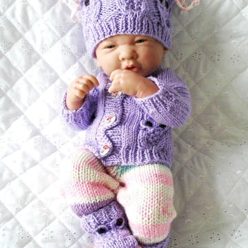 Knitting Pattern for 10&15 inch tall Dolls Owl motif cardigan, leggings,Hat and Boots