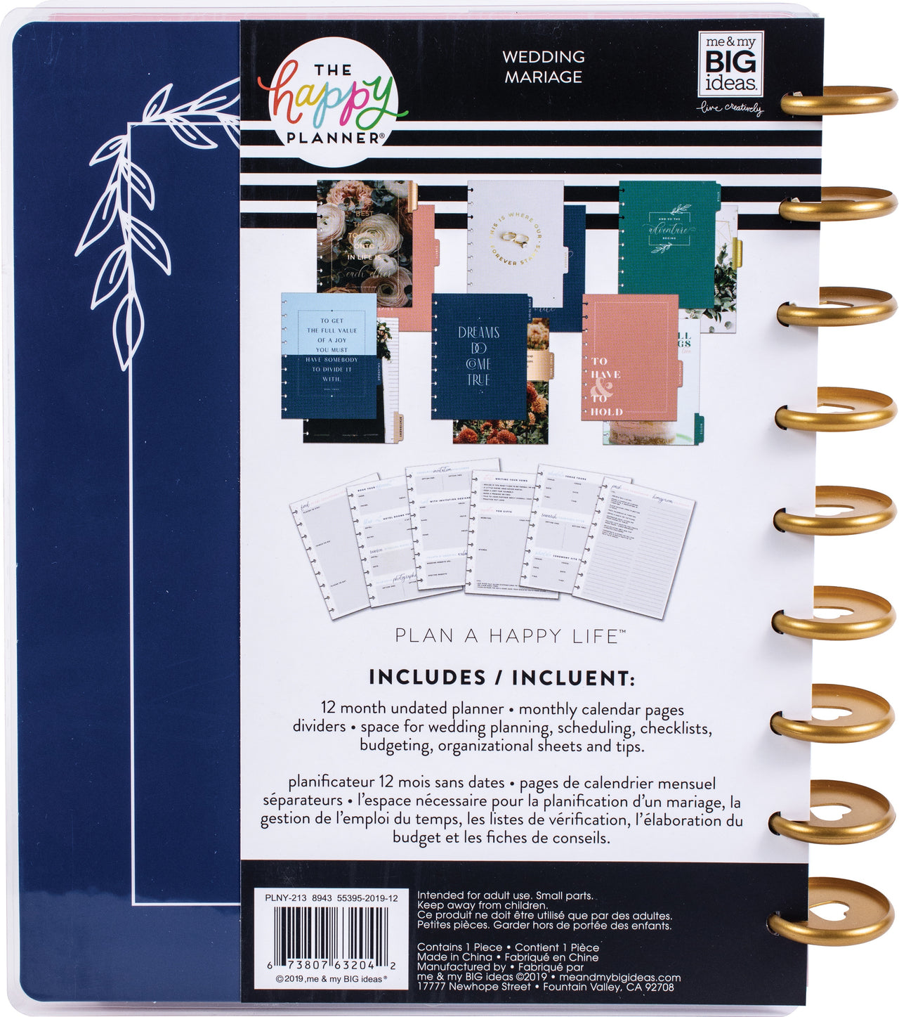 Happy Planner 12-Month Undated Classic Planner 9.25"X7" - Wedding Dreams