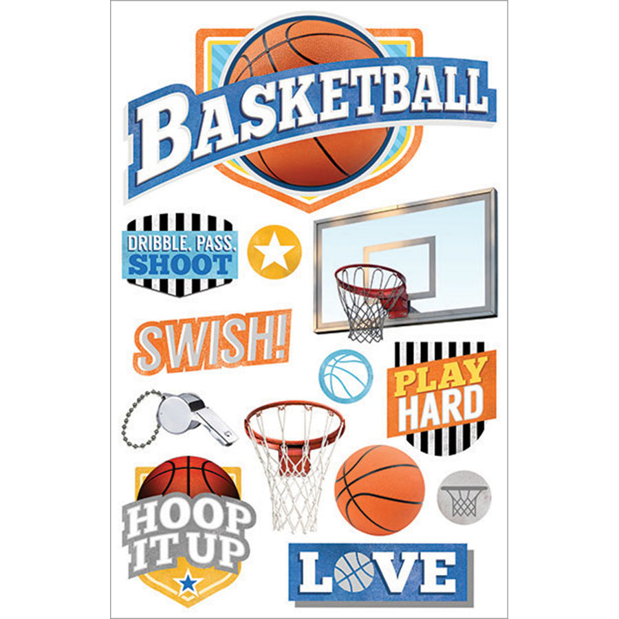 Paper House 3D Stickers 4.5"X7.5" - Basketball Swish