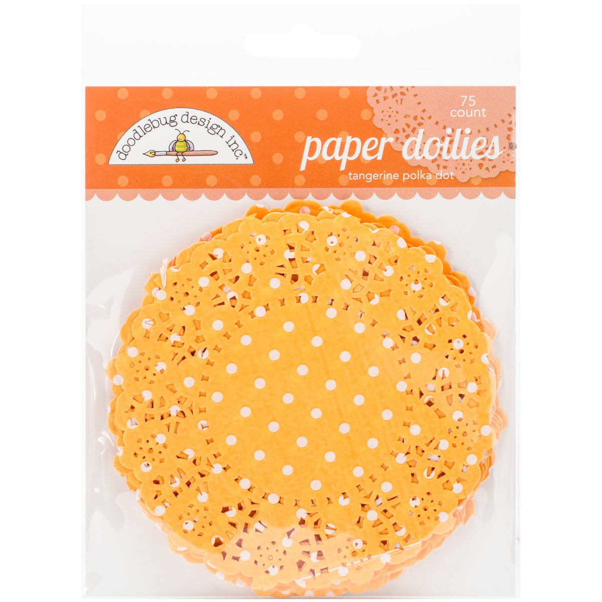 Doodlebug Doilies 4.5" 75/Pkg - Tangerine Polka Dot