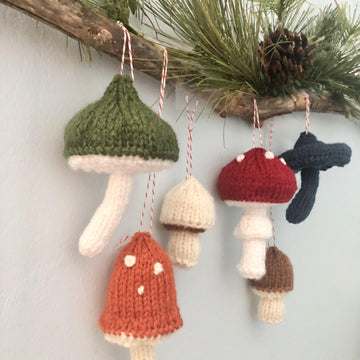 Knit Mushroom Christmas Ornaments
