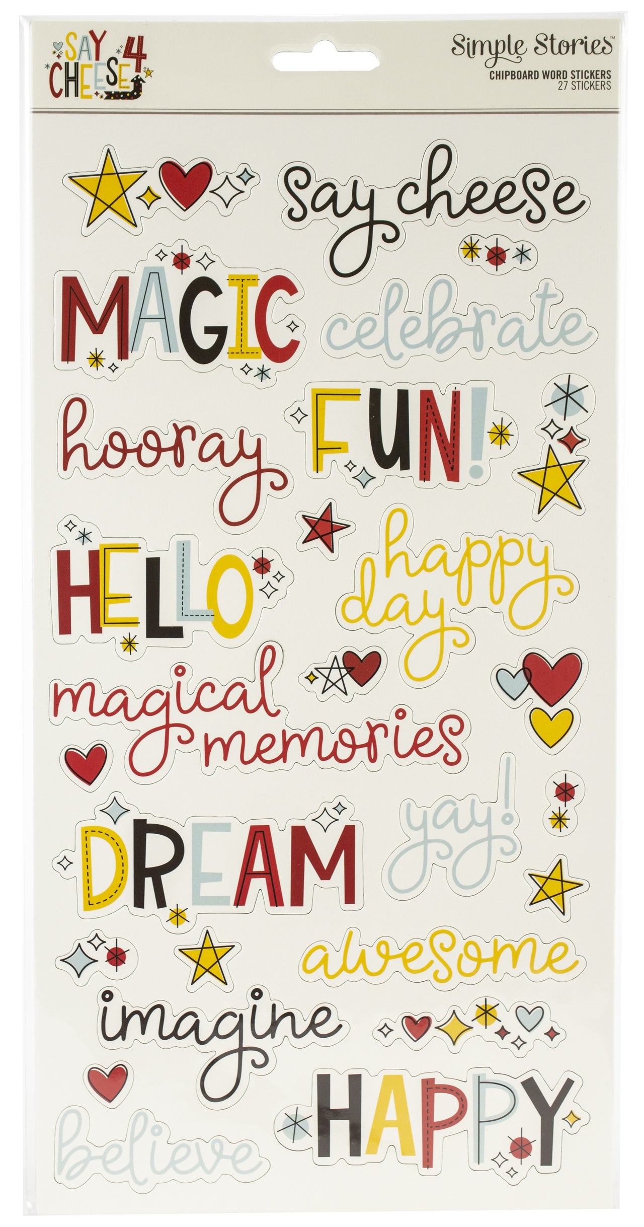 Simple Stories Say Cheese 4 Chipboard Word Stickers 6"X12" - 564462