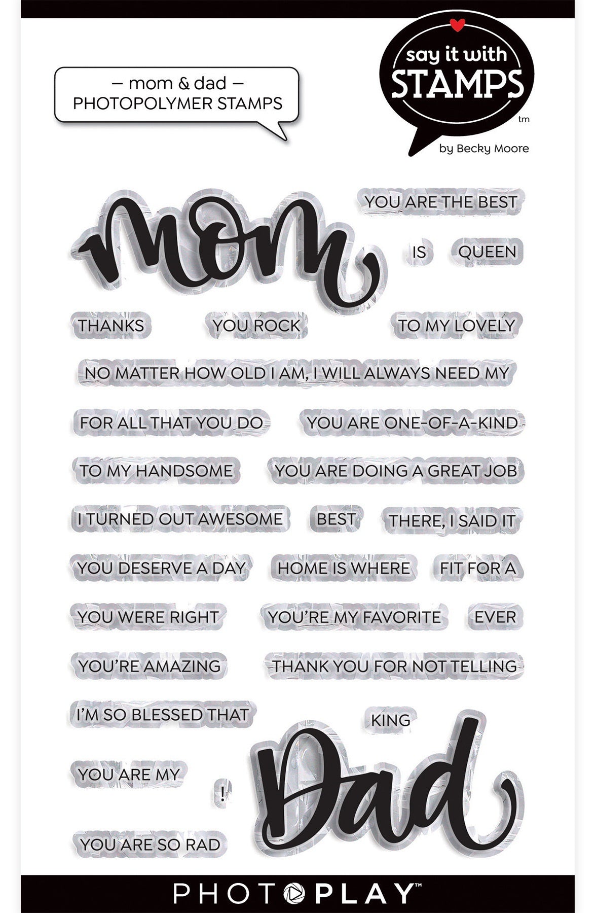 Photoplay Paper PhotoPlay Say It With Stamps Photopolymer Stamps - Mom & Dad