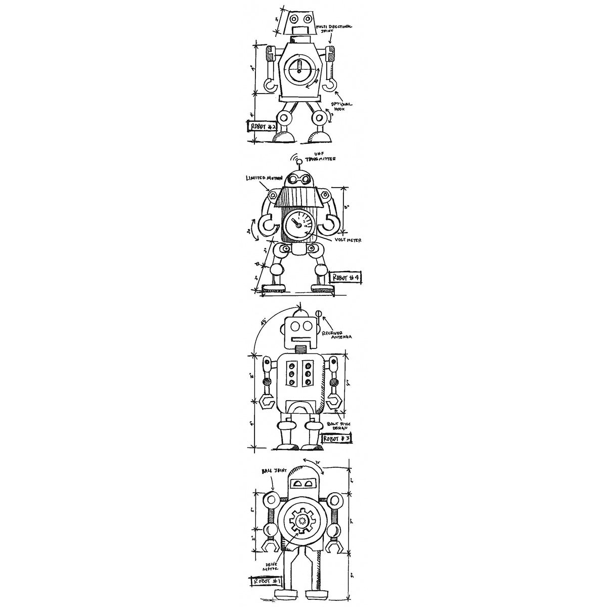 Stampers Anonymous Tim Holtz Mini Blueprints Strip Cling Stamps 3"X10" - Robot
