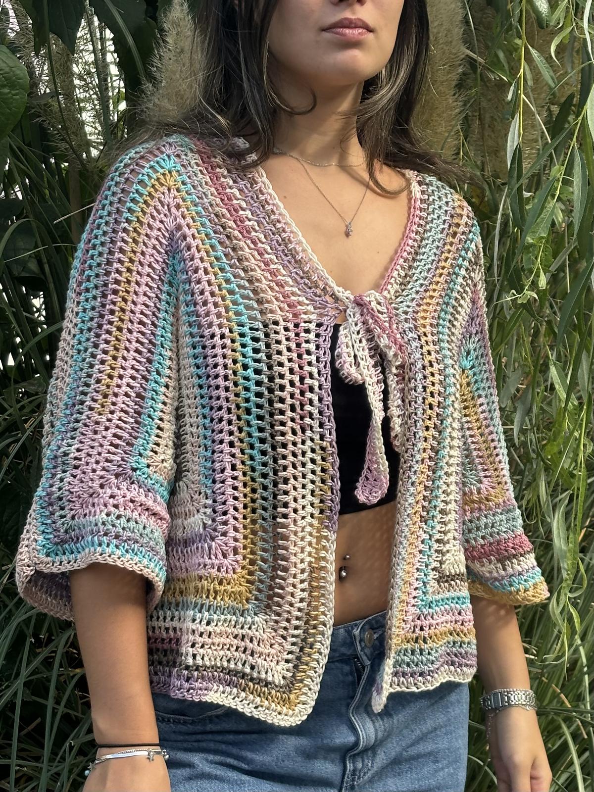 Hexagon Cardigan with Bow Closure
