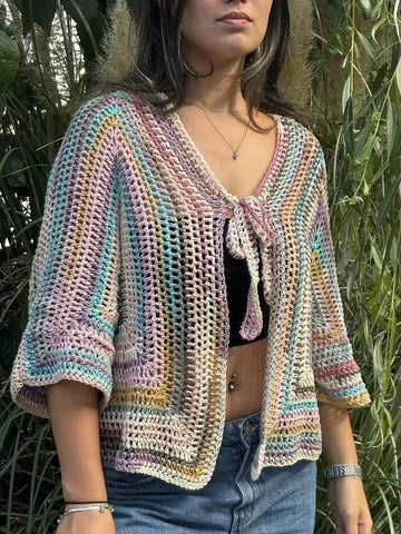 Hexagon Cardigan with Bow Closure