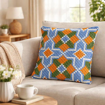 Optical Illusion Blue Green 42x42 Square Cushion Cover Crochet Pattern
