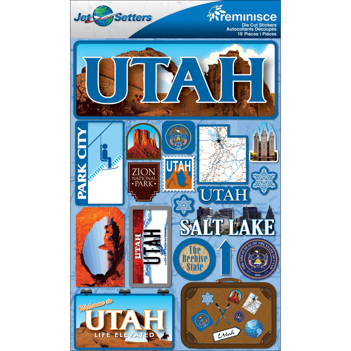 Reminisce Jet Setters State Dimensional Stickers 4.5"X7.5" - Utah