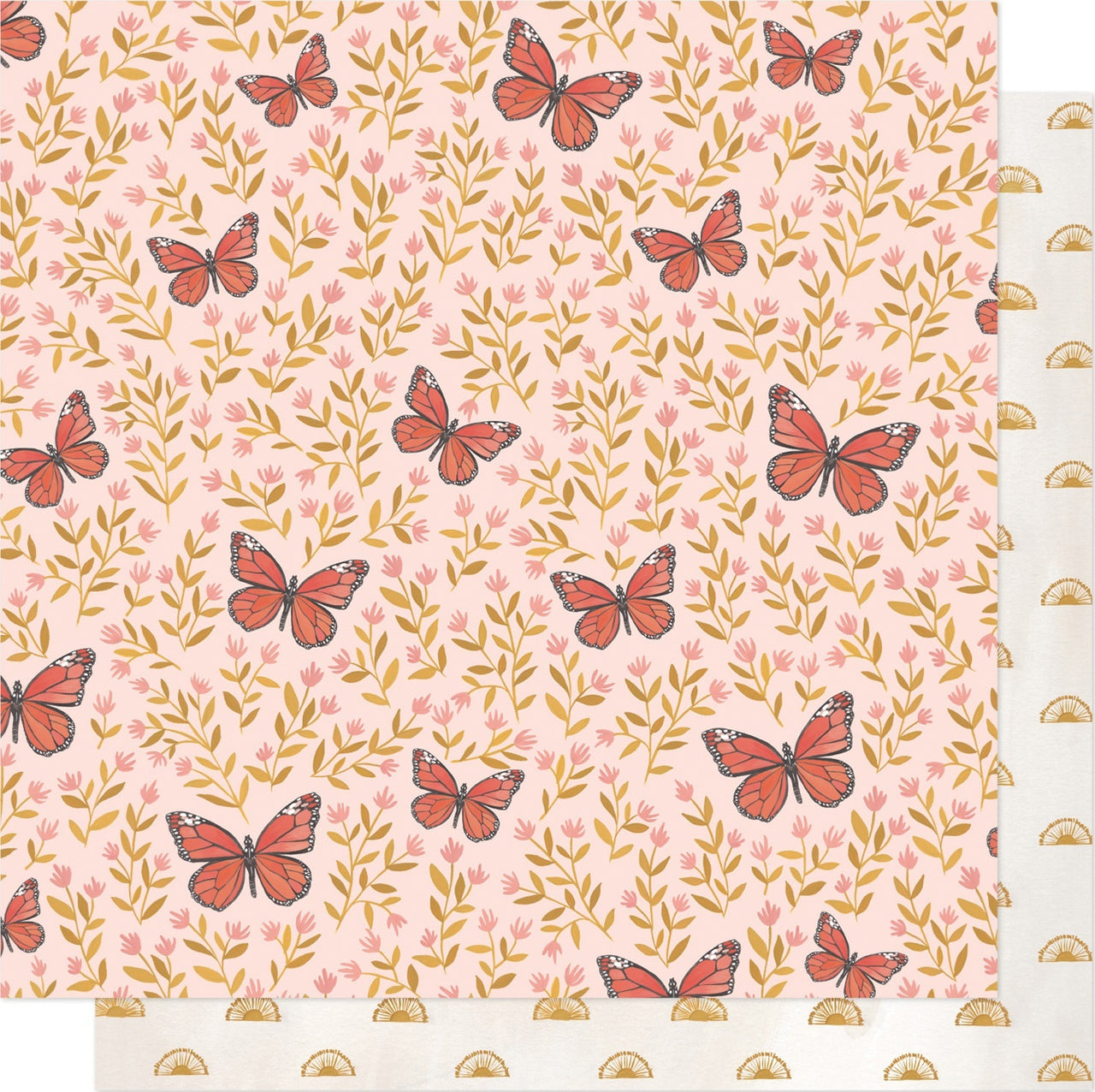 American Crafts One Canoe Two Willow Double-Sided Cardstock 12"X12" - Butterfly Garden