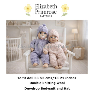 Dewdrop Bodysuit & Hat Knitting Pattern for Dolls 33–53cm | DK | P125 | Elizabeth Primrose Patterns