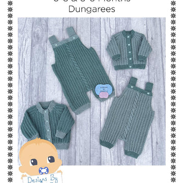 Laurel Baby Dungarees/ Overalls 16 & 18 inch chest. 0-3/3-6 mths knitting pattern