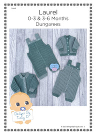 Laurel Baby Dungarees/ Overalls 16 & 18 inch chest. 0-3/3-6 mths knitting pattern