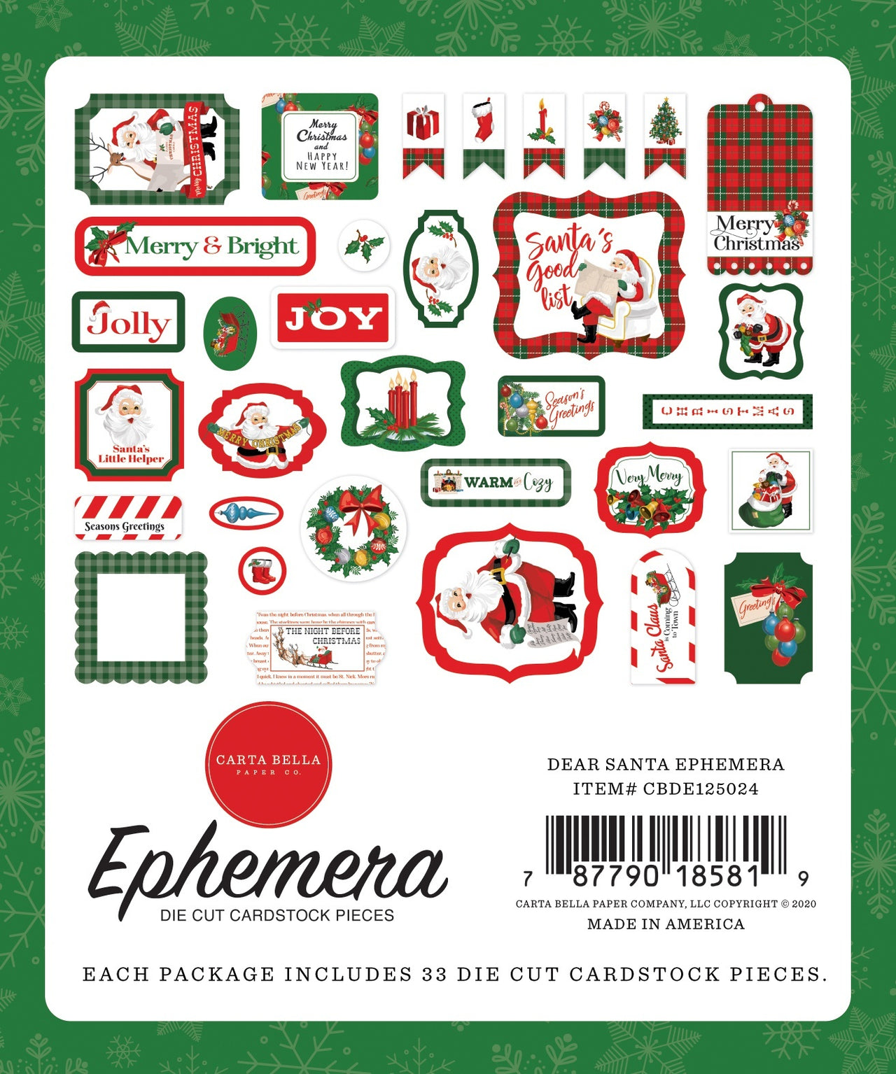 Echo Park Paper Carta Bella Cardstock Ephemera 33/Pkg - Icons, Dear Santa