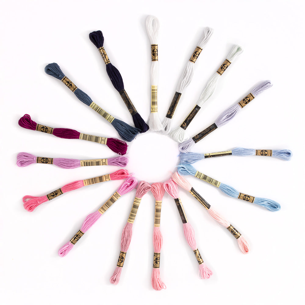 DMC 6 Strand Embroidery Floss Navy & Pink Pastel 16 Color Pack