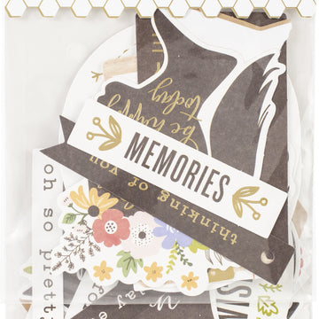 American Crafts Jen Hadfield Along The Way Ephemera Cardstock Die-Cuts 40/Pk - Phrase W/Gold Foil Accents