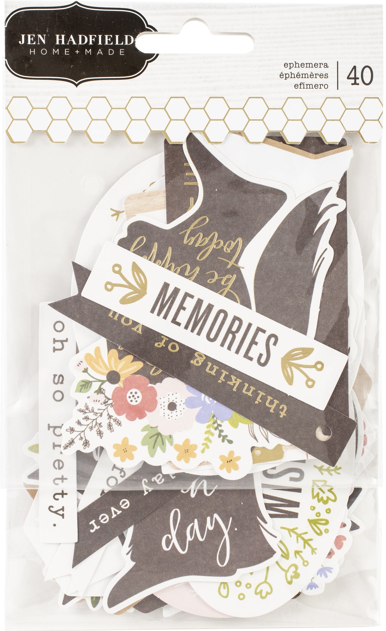American Crafts Jen Hadfield Along The Way Ephemera Cardstock Die-Cuts 40/Pk - Phrase W/Gold Foil Accents