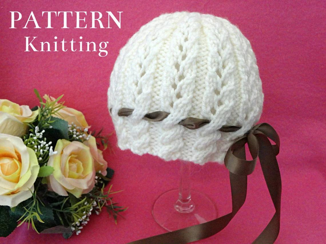 Pattern Knitted Baby Hat with Crochet Flower
