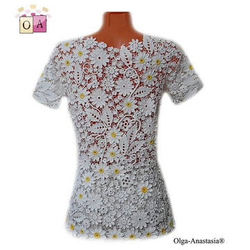 Lace blouse with daisies Irish lace 2