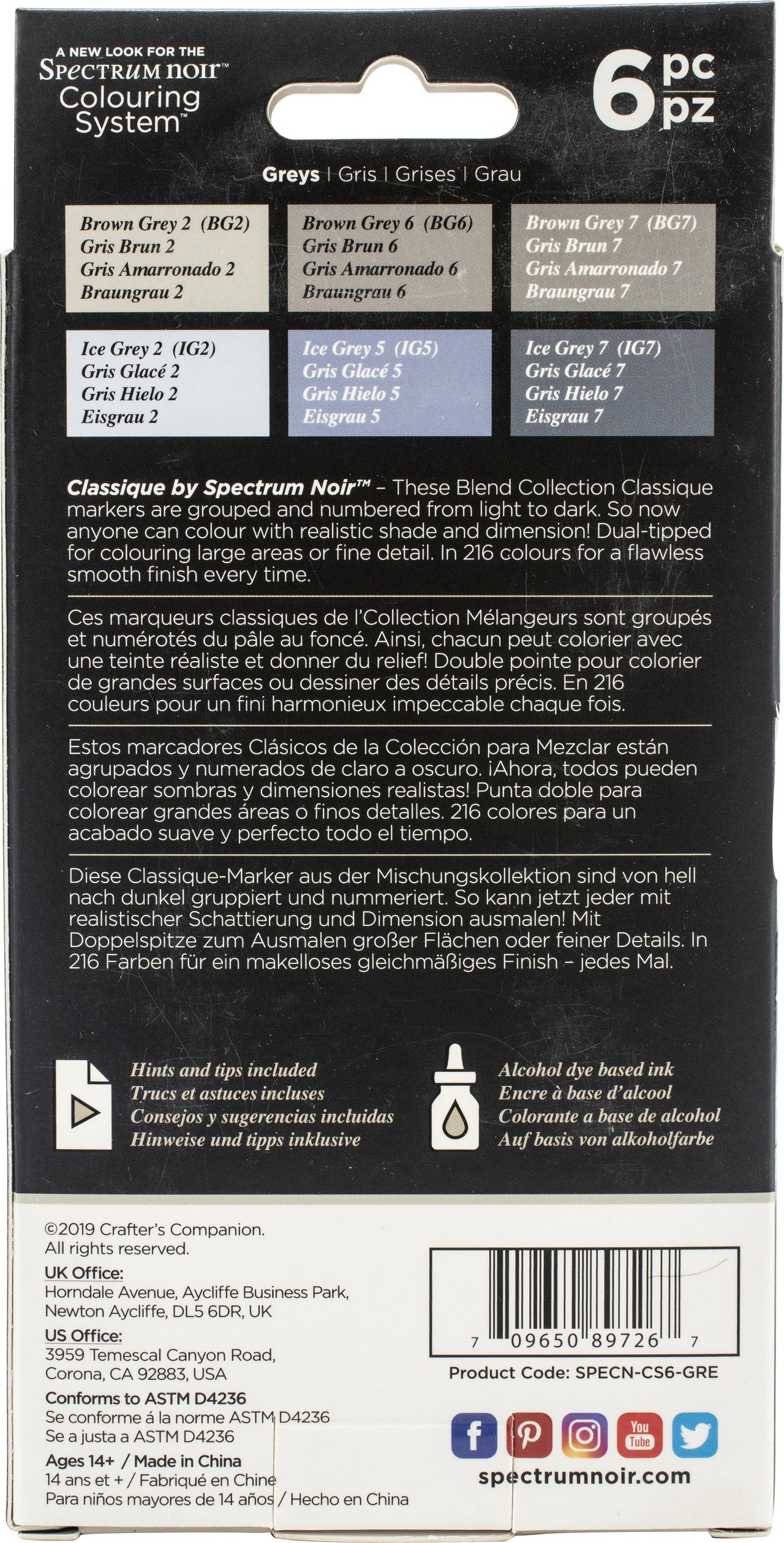 Spectrum Noir Classique 6 Pens - Greys