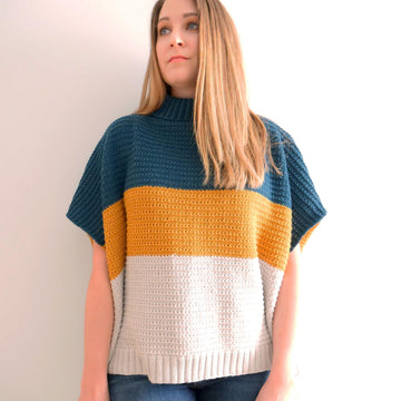 Color Block Knit Poncho