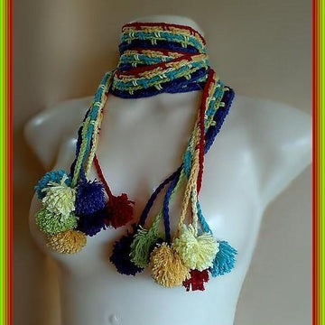 Hippie Chic Scarf Pattern With Pom Poms Rainbow Infinity