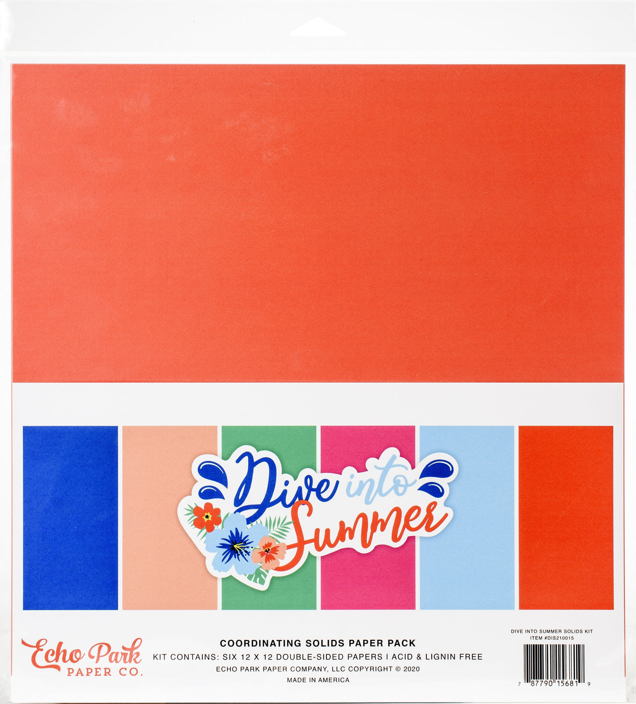 Echo Park Paper Echo Park Double-Sided Solid Cardstock 12"X12" 6/Pkg - Dive Into Summer, 6 Colors